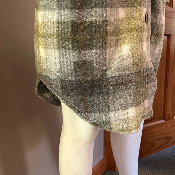 Joie Long Fleece Green Plaid Coat Dress with Pockets Medium - Picture 6 of 12